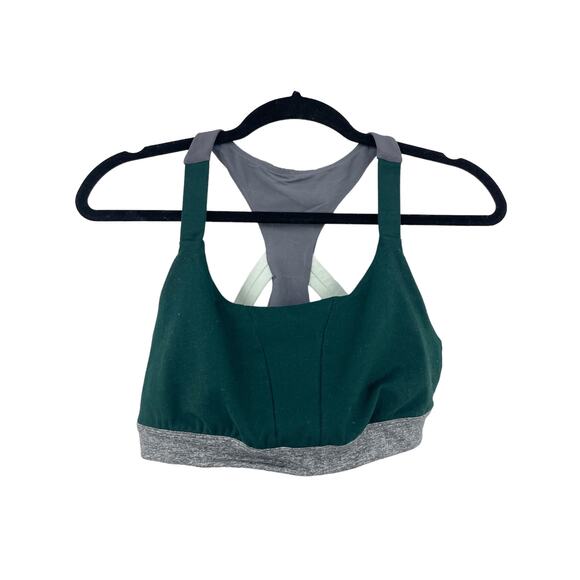 Zella Bra Womens Large Sports Moss Green Gray Colorblock Cutout Racerback - Picture 1 of 3